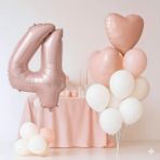 Pembe Kalp Rakam Folyo Balonlu Yaş Balon Set - 4