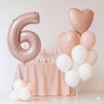 Pembe Kalp Rakam Folyo Balonlu Yaş Balon Set - 6