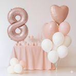 Pembe Kalp Rakam Folyo Balonlu Yaş Balon Set - 8
