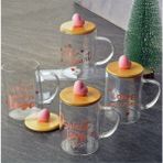 Pembe Kalpli Bambu Kapaklı Cam Kupa Bardak (350 Ml)