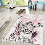 Pembe Kaplan Figürlü Modern Çocuk Odası Halısı Dijital Baskı Yıkanabilir Kaymaz Taban (100 x 300 cm)