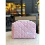 Pembe Kare Desenli Makyaj Çantası - Büyük Boy