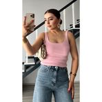 Pembe Kare Yaka Fitilli Askılı Atlet