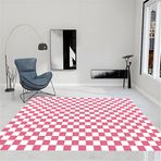 Pembe Kareli Halı, 60x90 cm Modern Geometrik Halı Oturma Odası, Çocuk Yatak Odası ve Oyun Odası için - Kaymaz, Yıkanabilir ve Şık Dekorasyon Halısı