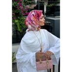 Pembe Karışık Çiçek Desen Twill İpek Eşarp