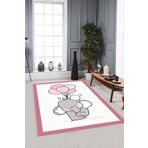 Pembe Kaymaz Tabanlı Yıkanabilir Filli Bebek Halıları AR771