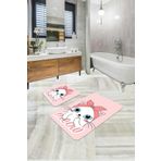 Pembe Kedi Desenli Banyo Halısı Klozet Paspas Seti BS261