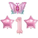 Pembe Kelebekli 1 Yaş Folyo Balon Set