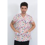 Pembe Kelebekli V Yaka Erkek Doktor-hemşire Önlüğü Desenli XL