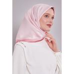 Pembe Kenar Bordürlü Twill İpek Eşarp