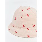 Pembe Kiraz Baskılı Kız Bebek Bucket Şapka
