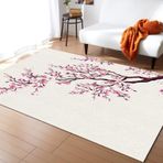 Pembe Kiraz Çiçeği Parça Halı - Bahar Çiçek Tasarımı, Oturma Odası, Yatak Odası, Yemek Odası, Çiftlik Evi, Çamaşırhane, Banyo için Makinede Yıkanabilir Halı - 180 x 240 cm