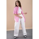 Pembe Kız Çocuk Croplu Taşlı Gömlek ve Pantolonlu 3'lü Takım 20470 - 8 - 9 Yaş