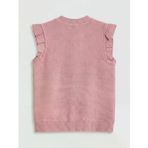 Pembe Kız Çocuk Fırfırlı Triko Yelek