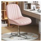 Pembe kolsuz ofis masası sandalyesi Modern PU deri döner makyaj sandalyesi ergonomik orta arka tasarım ayarlanabilir geniş koltuk makyaj ve bilgisayar görevleri için hiçbir tekerlek