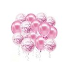 Pembe Konfetili Şeffaf Balon Ve Pembe Balon Seti 20 Adet