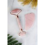 Pembe Kuvars Doğal Taş Face Roller & Kaz Ayak Kalp Gua Sha Ikili Yüz Masaj Seti - Renkli