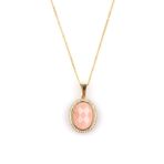 Pembe Kuvars Doğal Taş Gold Renkli Kolye KLY-1034