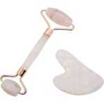 Pembe Kuvars Masaj Taşı Roller ve Pembe Kuvars Taşı Gua Sha (Kalp Tasarımlı) Set