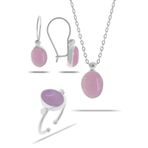 Pembe Kuvars Taşlı Rodyumlu Gümüş Set 2322