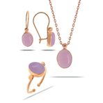 Pembe Kuvars Taşlı Rose Gümüş Set 2313