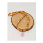 Pembe Kuvars Taşlı Rudraksha Tohum Kolye Dolama Bileklik 8mm (49732)