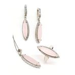Pembe Kuvars Ve Zirkon Taşlı Gümüş Modern Takı Seti