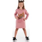 Pembe Leopar Cepli Uzun Kollu Kız Çocuk Elbise