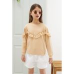 Pembe Life Krem Dantel Detaylı Bisiklet Yaka Kız Çocuk Sweatshirt 18543 - 4 - 5 Yaş