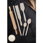pembe lotus Oklava Merdane Spatula Tahta Kaşık Seti 6 lı set