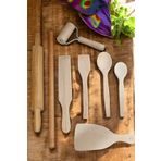 pembe lotus Oklava Merdane Tahta Kaşık Spatula 8 li Set