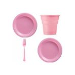 Pembe Lüx Plastik Tabak Bardak Çatal Seti 25 Kişilik