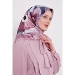 Pembe Menekşe Desen Twill İpek Eşarp