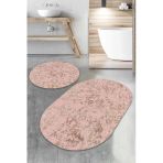 Pembe Mermer Görünümlü Oval Banyo Klozet Paspas Seti BS064