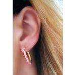 Pembe Mineli 925 Ayar Gümüş Üzerine Altın Kaplama Halka Küpe 2.3 Cm Çap