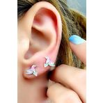 Pembe mineli 925ayar Gümüş El İşi Tasarım Totem Kuşu Küpe