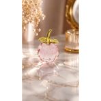 Pembe Mini Boy Kristal Elma Biblo 7.5 Cm Dekoratif Cam Obje Gold Yapraklı Masa Üstü Süsü