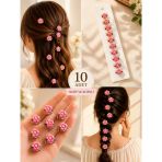 Pembe Mini Gül Saç Küpesi 10’Lu Set – Romantik Çiçek Detaylı Saç Aksesuarı