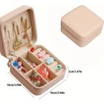 Pembe Mini Takı Kutusu, Kolye, Yüzük, Küpe Düzenleyici ve Seyahat Çantası - Ahşap - Bej