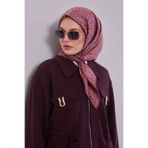 Pembe Mini Yazı Detay Twill İpek Eşarp