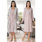 Pembe Pamuklu Hamile Lohusa Sabahlık Ve Gecelik Takım, 2XL, EF8085-198IGP101631
