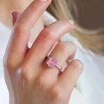 Pembe Paraiba Taşlı Kare Lotus Çiçeği Gümüş Yüzük