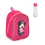 Pembe Parlak Dikişli Minnie Mouse Baskılı Anaokulu Çantası + Suluk - Kreş Çantası