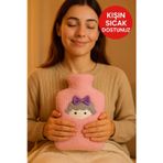 Pembe Peluş Sıcak Su Torbası – Yumuşak, Güvenli ve Şık Saçlı Kız Model, 1 Litre