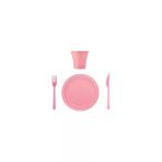 Pembe Plastik Tabak Bardak Çatal Set