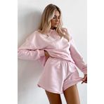 Pembe Polo Yaka Kadın Şort Sweatshirt Takım Mg2375