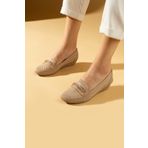 Pembe Potin 025-26-24 Nut Keten Taş Detaylı Triko Comfort Taban Kadın Babet