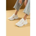 Pembe Potin 59-3456-24 Triko Desenli Bağcıklı Kalın Taban Tarz Beyaz Kadın Sneaker