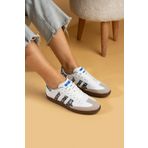 Pembe Potin Bağcıklı Comfort Taban 3 Şeritli Kadın Sneaker 001-1009-BeyazSiyahŞal Beyaz 36