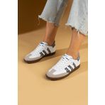 Pembe Potin Bağcıklı Comfort Taban 3 Şeritli Kadın Sneaker 001-1009-BeyazSiyahŞal